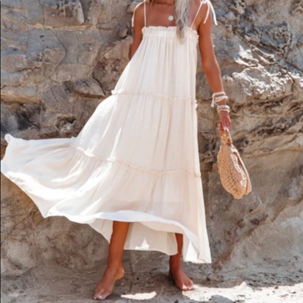 Vici Catch The Sun Tiered Midi Dress - Eggshell - Size Medium